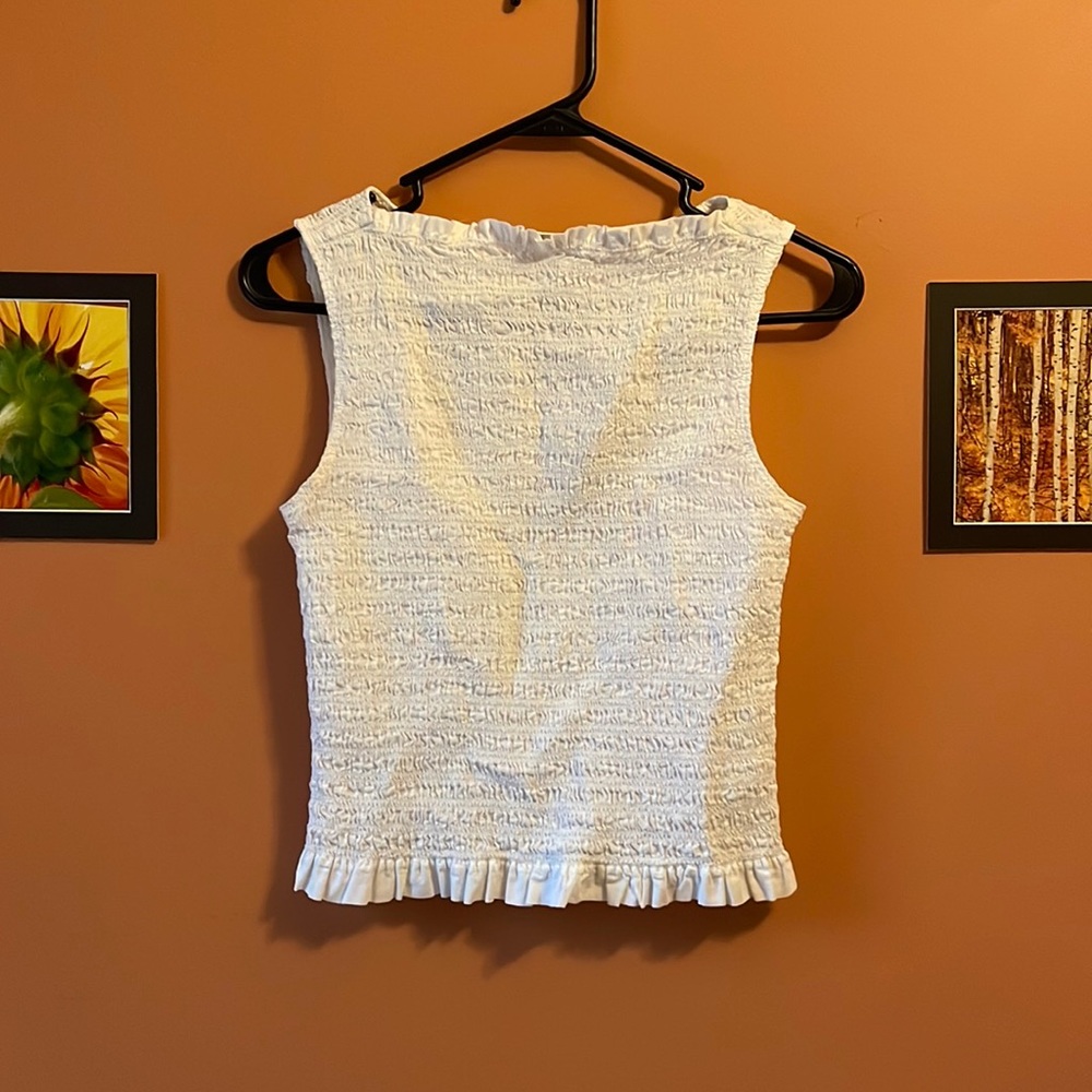 Everlane White Smocked Sleeveless Top